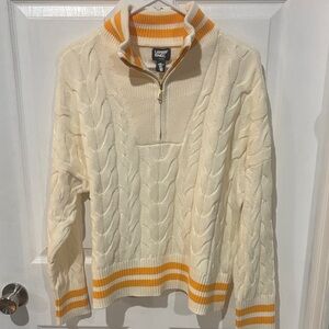 Lands' End Cream and Orange Half-Zip Sweater